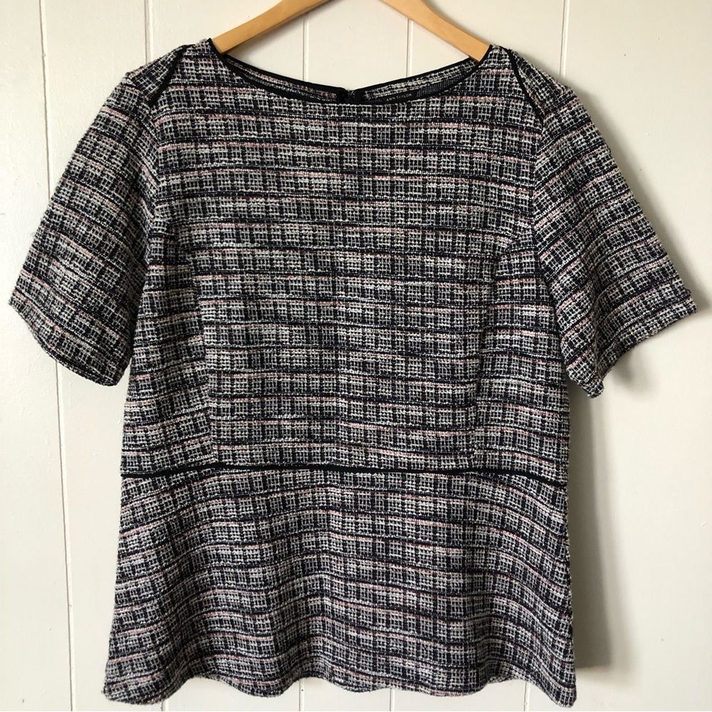 Ann Taylor Short Sleeve Cotton Blend Top Blouse Size L